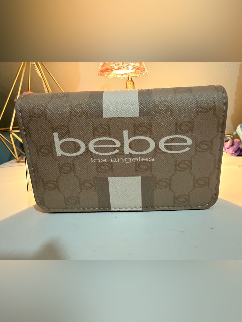 bebe Paisley flap crossbody in Lt taupe